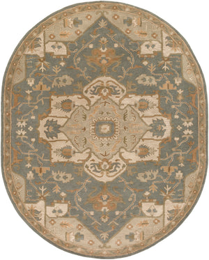 Caesar CAE-1144 Traditional Wool Rug CAE1144-810OV Medium Gray, Khaki, Light Gray, Camel, Sage, Dark Brown 100% Wool 8' x 10' Oval