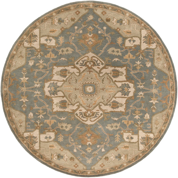 Caesar CAE-1144 Traditional Wool Rug CAE1144-99RD Medium Gray, Khaki, Light Gray, Camel, Sage, Dark Brown 100% Wool 9'9" Round