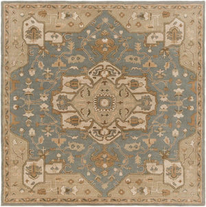 Caesar CAE-1144 Traditional Wool Rug CAE1144-99SQ Medium Gray, Khaki, Light Gray, Camel, Sage, Dark Brown 100% Wool 9'9" Square