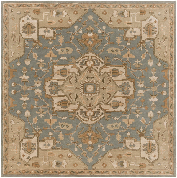 Caesar CAE-1144 Traditional Wool Rug CAE1144-99SQ Medium Gray, Khaki, Light Gray, Camel, Sage, Dark Brown 100% Wool 9'9" Square