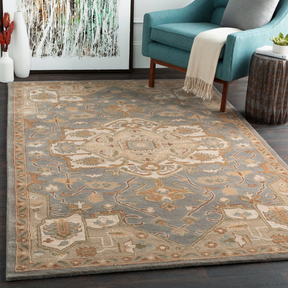 Caesar CAE-1144 Traditional Wool Rug CAE1144-912 Medium Gray, Khaki, Light Gray, Camel, Sage, Dark Brown 100% Wool 9' x 12'