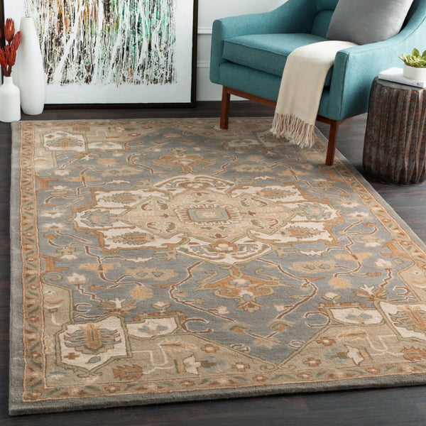 Caesar CAE-1144 Traditional Wool Rug CAE1144-99SQ Medium Gray, Khaki, Light Gray, Camel, Sage, Dark Brown 100% Wool 9'9" Square