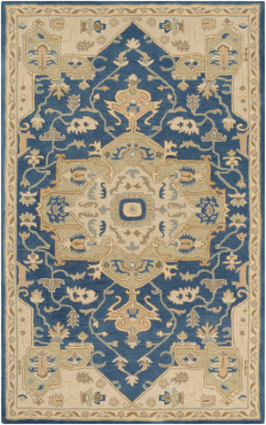 Caesar CAE-1145 Traditional Wool Rug CAE1145-58 Navy, Ivory, Medium Gray, Tan 100% Wool 5' x 8'