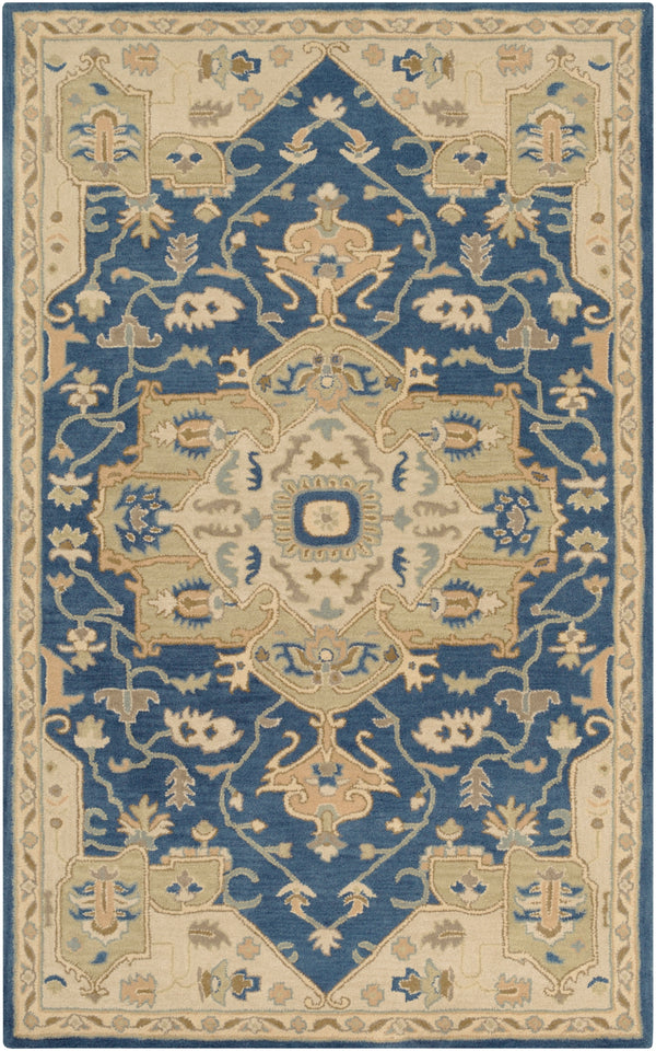 Caesar CAE-1145 Traditional Wool Rug CAE1145-58 Navy, Ivory, Medium Gray, Tan 100% Wool 5' x 8'
