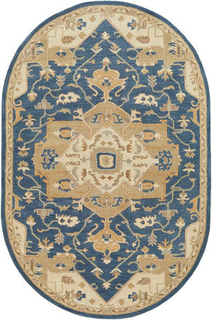 Caesar CAE-1145 Traditional Wool Rug CAE1145-69OV Navy, Ivory, Medium Gray, Tan 100% Wool 6' x 9' Oval