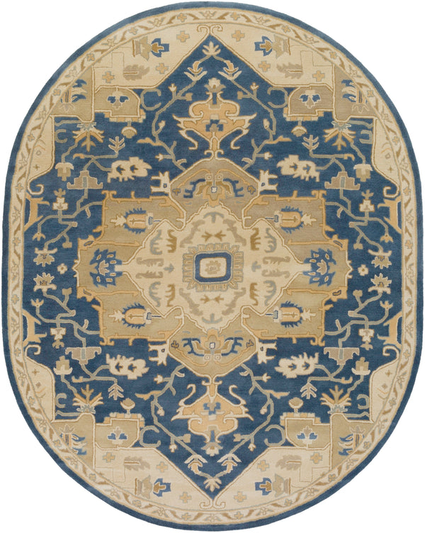 Caesar CAE-1145 Traditional Wool Rug CAE1145-810OV Navy, Ivory, Medium Gray, Tan 100% Wool 8' x 10' Oval