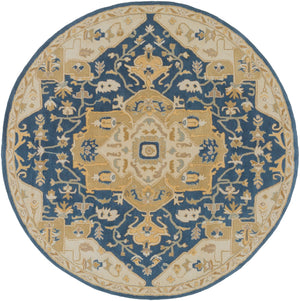 Caesar CAE-1145 Traditional Wool Rug CAE1145-99RD Navy, Ivory, Medium Gray, Tan 100% Wool 9'9" Round