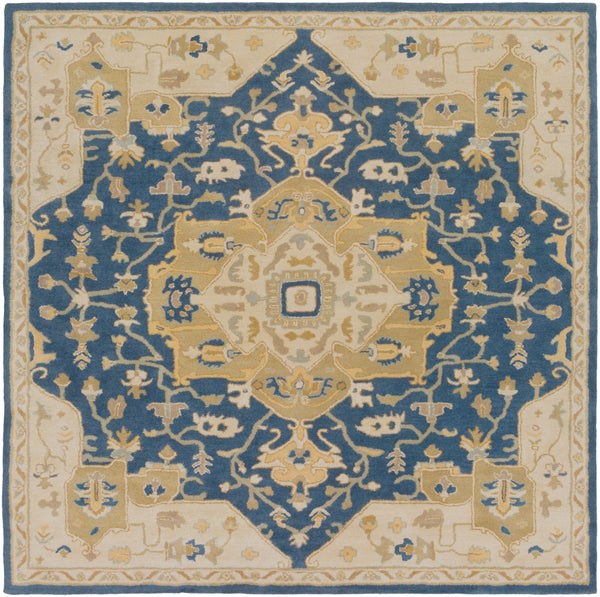 Caesar CAE-1145 Traditional Wool Rug CAE1145-99SQ Navy, Ivory, Medium Gray, Tan 100% Wool 9'9" Square