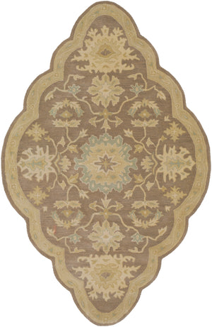 Caesar CAE-1149 Traditional Wool Rug CAE1149-58SH Camel, Medium Gray, Light Gray, Sage, Khaki 100% Wool 5' x 8' Shaped