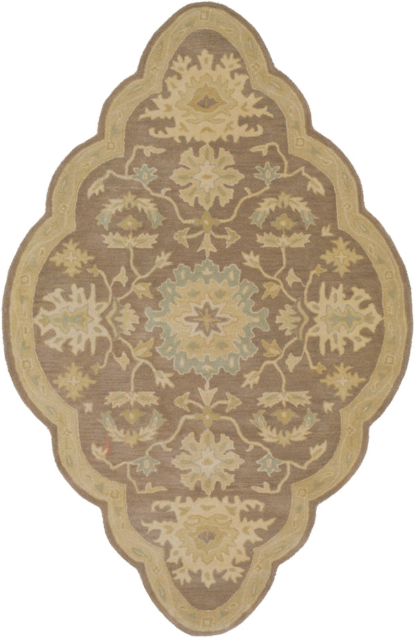 Caesar CAE-1149 Traditional Wool Rug CAE1149-58SH Camel, Medium Gray, Light Gray, Sage, Khaki 100% Wool 5' x 8' Shaped