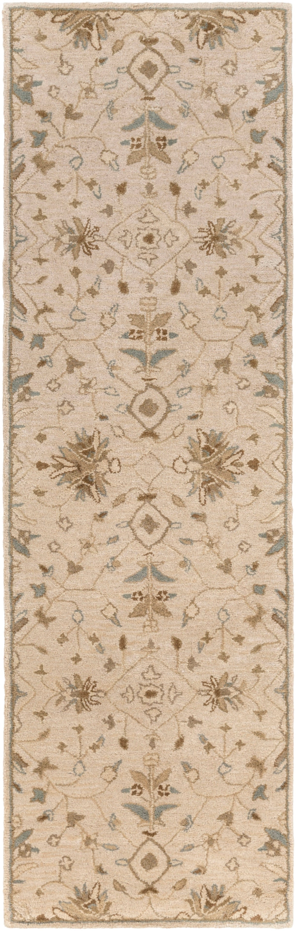 Caesar CAE-1152 Traditional Wool Rug CAE1152-312 Khaki, Medium Gray, Light Gray, Camel, Sage, Dark Brown 100% Wool 3' x 12'
