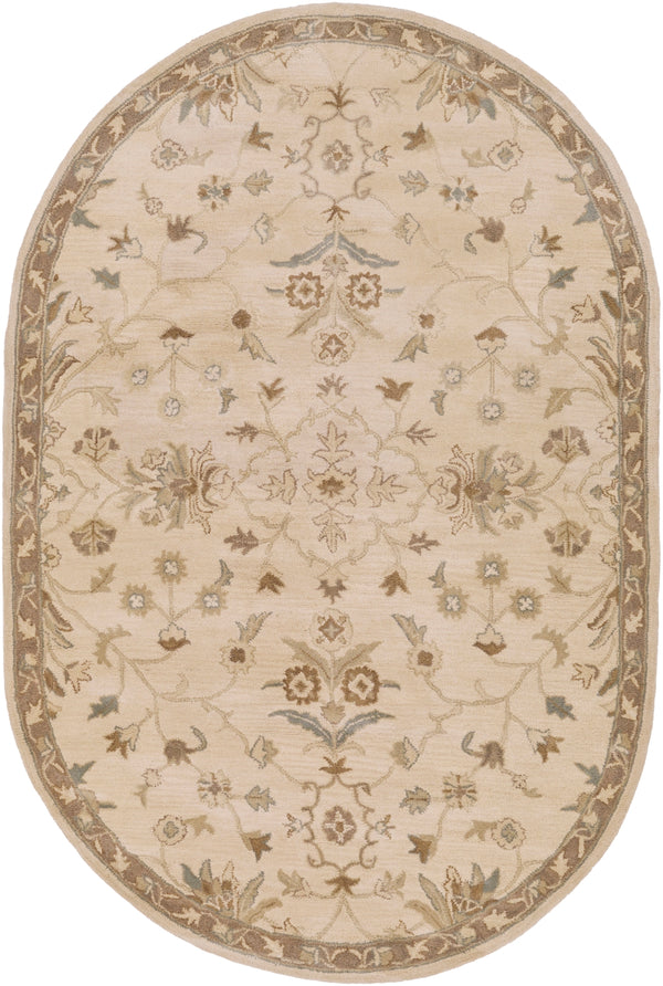 Caesar CAE-1152 Traditional Wool Rug CAE1152-69OV Khaki, Medium Gray, Light Gray, Camel, Sage, Dark Brown 100% Wool 6' x 9' Oval