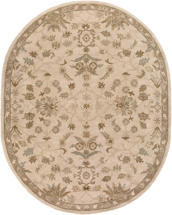 Caesar CAE-1152 Traditional Wool Rug CAE1152-810OV Khaki, Medium Gray, Light Gray, Camel, Sage, Dark Brown 100% Wool 8' x 10' Oval