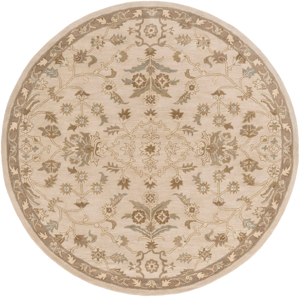 Caesar CAE-1152 Traditional Wool Rug CAE1152-99RD Khaki, Medium Gray, Light Gray, Camel, Sage, Dark Brown 100% Wool 9'9" Round