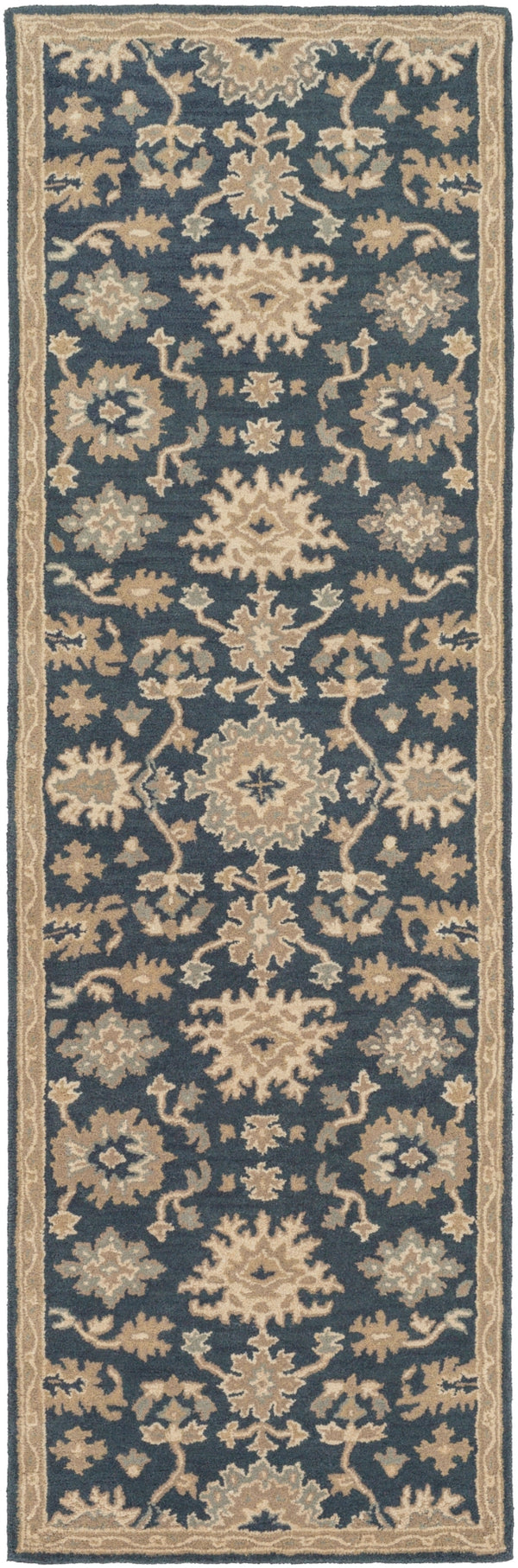 Caesar CAE-1154 Traditional Wool Rug CAE1154-312 Navy, Tan, Teal, Beige, Olive 100% Wool 3' x 12'