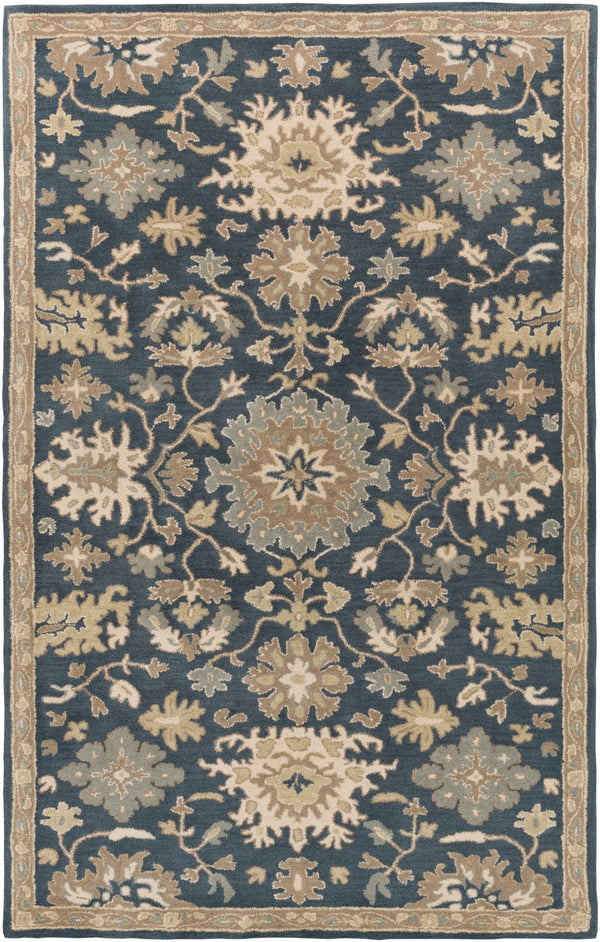 Caesar CAE-1154 Traditional Wool Rug CAE1154-58 Navy, Tan, Teal, Beige, Olive 100% Wool 5' x 8'