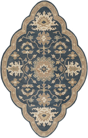 Caesar CAE-1154 Traditional Wool Rug CAE1154-58SH Navy, Tan, Teal, Beige, Olive 100% Wool 5' x 8' Shaped