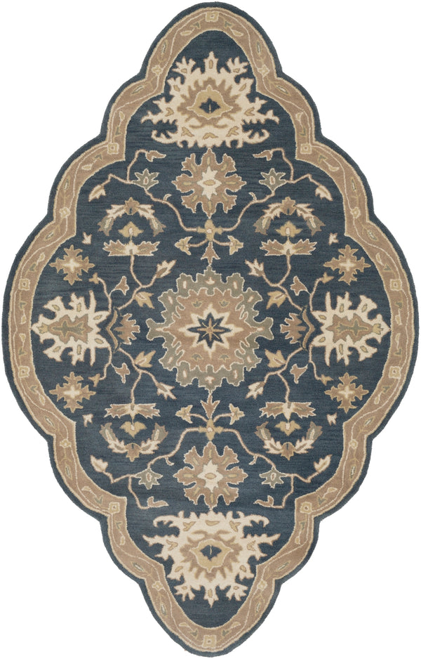 Caesar CAE-1154 Traditional Wool Rug CAE1154-58SH Navy, Tan, Teal, Beige, Olive 100% Wool 5' x 8' Shaped