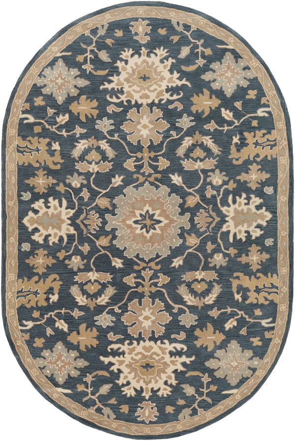 Caesar CAE-1154 Traditional Wool Rug CAE1154-69OV Navy, Tan, Teal, Beige, Olive 100% Wool 6' x 9' Oval