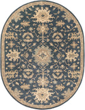 Caesar CAE-1154 Traditional Wool Rug CAE1154-810OV Navy, Tan, Teal, Beige, Olive 100% Wool 8' x 10' Oval