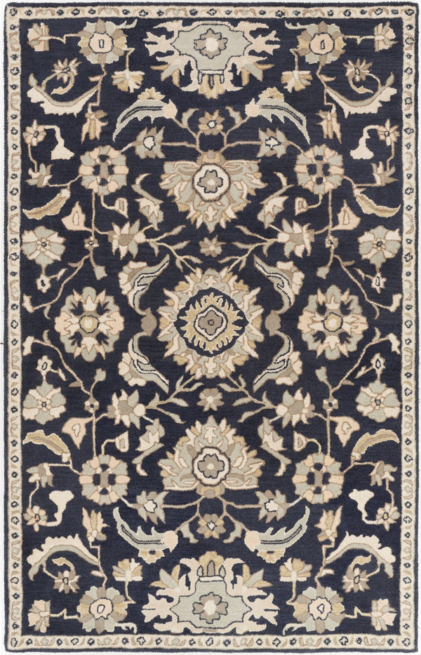 Caesar CAE-1164 Traditional Wool Rug CAE1164-58 Ink, Beige, Seafoam, Tan 100% Wool 5' x 8'