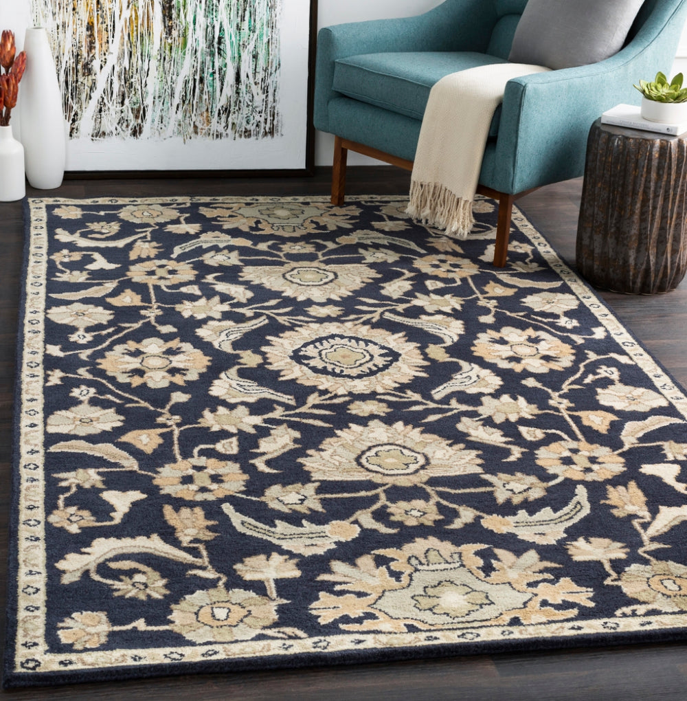 Caesar CAE-1164 Traditional Wool Rug CAE1164-912 Ink, Beige, Seafoam, Tan 100% Wool 9' x 12'