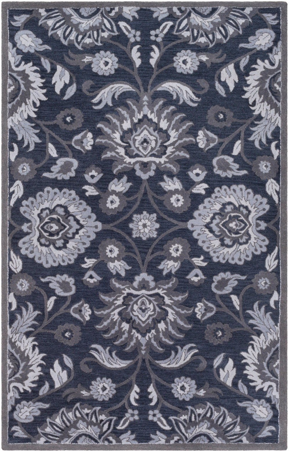 Caesar CAE-1191 Traditional Wool Rug CAE1191-912 Navy, Charcoal, Medium Gray, Denim 100% Wool 9' x 12'