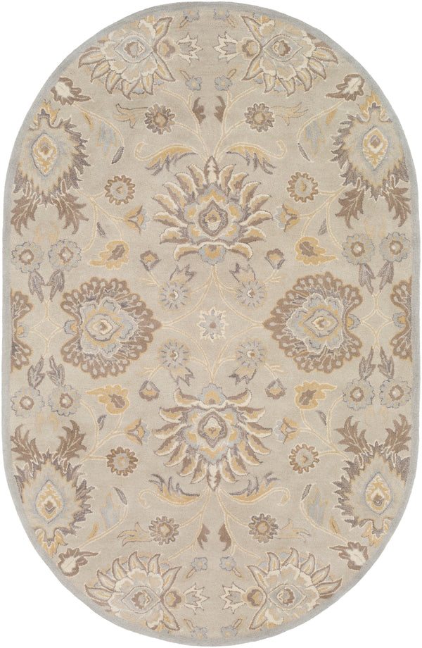 Caesar CAE-1192 Traditional Wool Rug CAE1192-69OV Light Gray, Khaki, Camel, Cream, Medium Gray 100% Wool 6' x 9' Oval