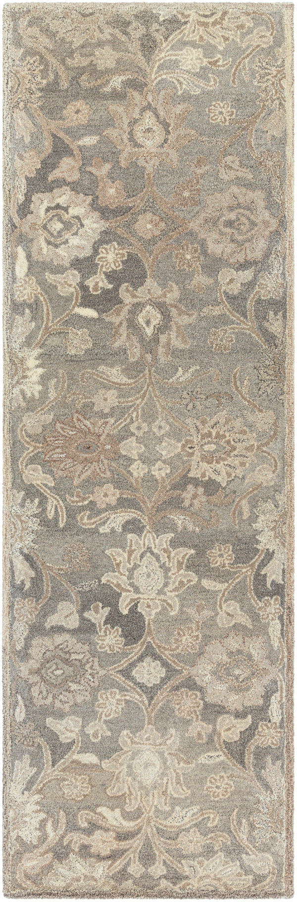 Caesar CAE-1195 Traditional Wool Rug CAE1195-268 Taupe, Camel, Cream, Light Gray, Dark Brown 100% Wool 2'6" x 8'
