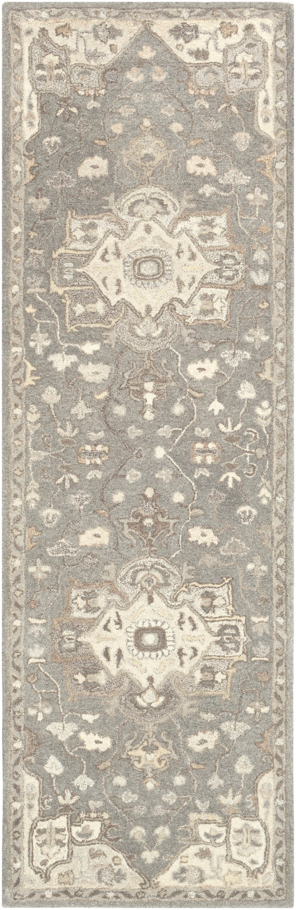 Caesar CAE-1196 Traditional Wool Rug CAE1196-312 Charcoal, Taupe, Khaki, Black, Beige, Dark Brown, Camel 100% Wool 3' x 12'