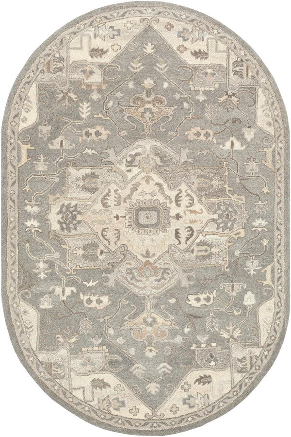 Caesar CAE-1196 Traditional Wool Rug CAE1196-810OV Charcoal, Taupe, Khaki, Black, Beige, Dark Brown, Camel 100% Wool 8' x 10' Oval