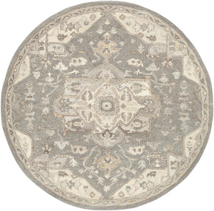 Caesar CAE-1196 Traditional Wool Rug CAE1196-99RD Charcoal, Taupe, Khaki, Black, Beige, Dark Brown, Camel 100% Wool 9'9" Round