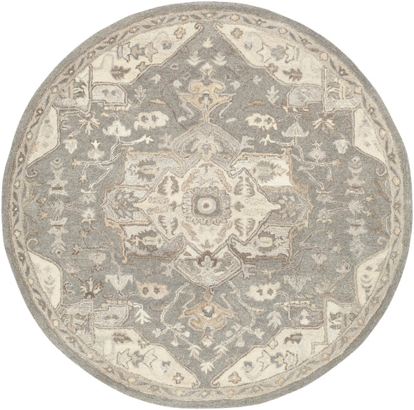 Caesar CAE-1196 Traditional Wool Rug CAE1196-99RD Charcoal, Taupe, Khaki, Black, Beige, Dark Brown, Camel 100% Wool 9'9" Round