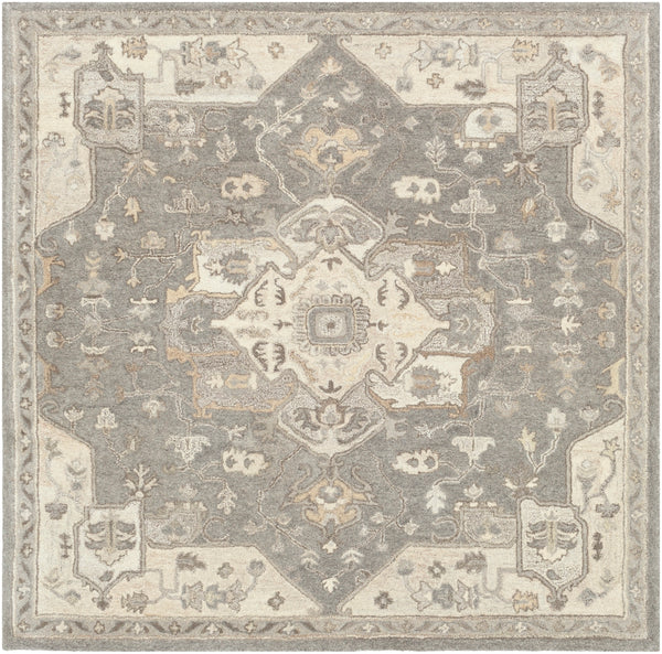 Caesar CAE-1196 Traditional Wool Rug CAE1196-99SQ Charcoal, Taupe, Khaki, Black, Beige, Dark Brown, Camel 100% Wool 9'9" Square