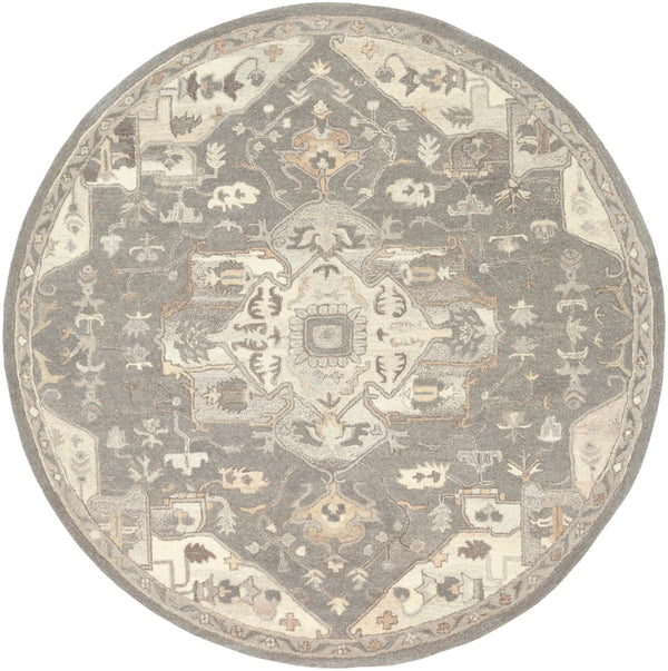 Caesar CAE-1196 Traditional Wool Rug CAE1196-8RD Charcoal, Taupe, Khaki, Black, Beige, Dark Brown, Camel 100% Wool 8' Round