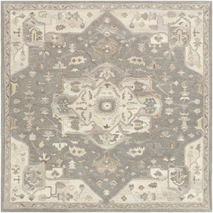 Caesar CAE-1196 Traditional Wool Rug CAE1196-8SQ Charcoal, Taupe, Khaki, Black, Beige, Dark Brown, Camel 100% Wool 8' Square