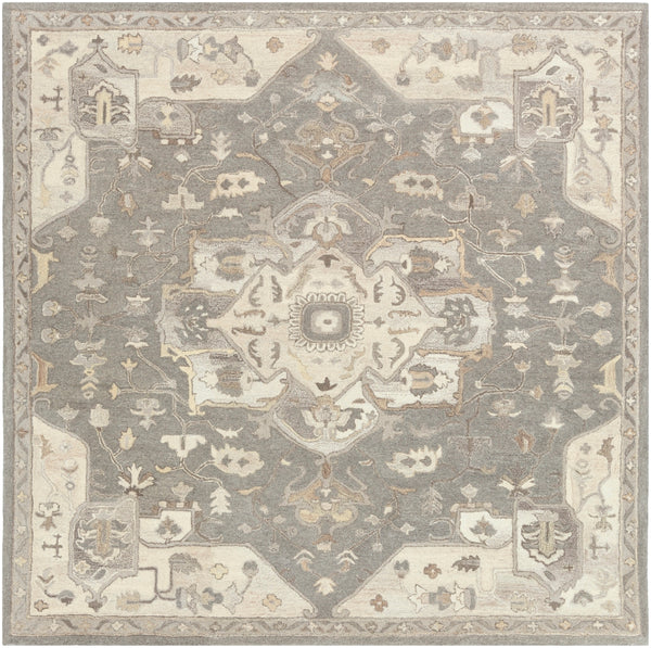 Caesar CAE-1196 Traditional Wool Rug CAE1196-8SQ Charcoal, Taupe, Khaki, Black, Beige, Dark Brown, Camel 100% Wool 8' Square