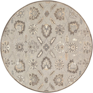 Caesar CAE-1198 Traditional Wool Rug CAE1198-99RD Taupe, Charcoal, Dark Brown, Beige, Black, Khaki, Camel 100% Wool 9'9" Round