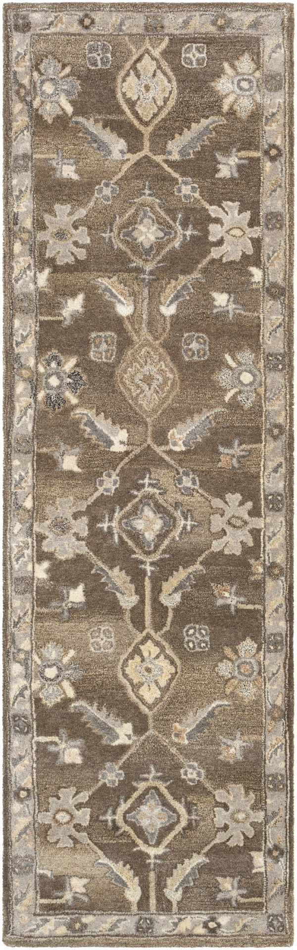 Caesar CAE-1200 Traditional Wool Rug CAE1200-312 Dark Brown, Charcoal, Taupe, Khaki, Beige, Camel, Black 100% Wool 3' x 12'