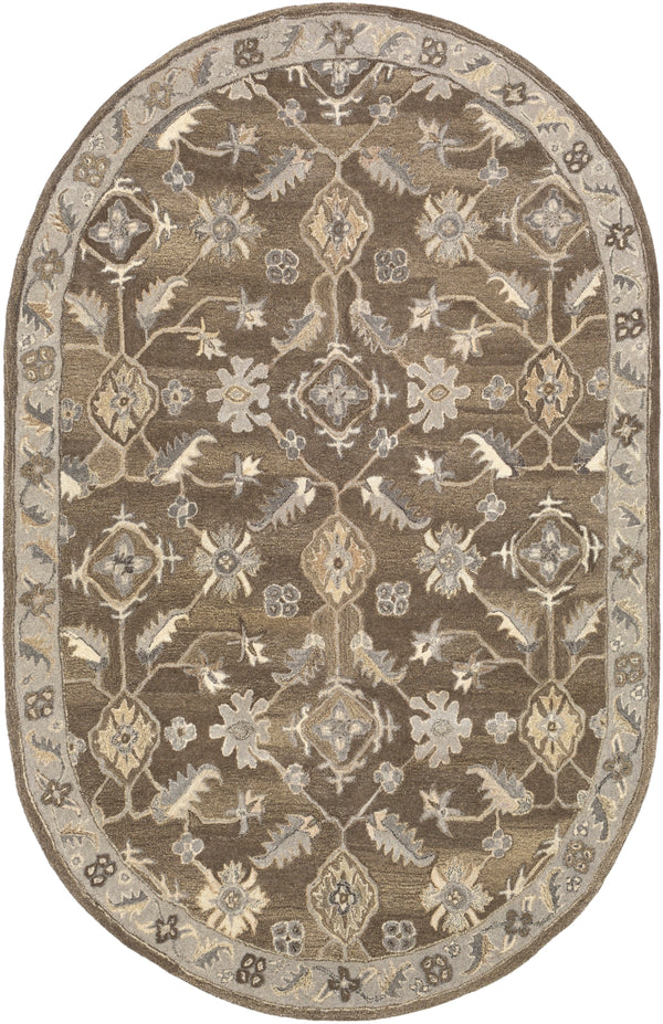 Caesar CAE-1200 Traditional Wool Rug CAE1200-810OV Dark Brown, Charcoal, Taupe, Khaki, Beige, Camel, Black 100% Wool 8' x 10' Oval