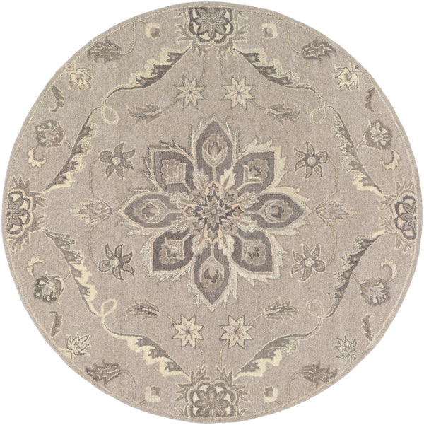 Caesar CAE-1201 Traditional Wool Rug CAE1201-6RD Taupe, Charcoal, Beige, Dark Brown, Khaki, Black, Camel 100% Wool 6' Round