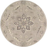 Caesar CAE-1201 Traditional Wool Rug CAE1201-6RD Taupe, Charcoal, Beige, Dark Brown, Khaki, Black, Camel 100% Wool 6' Round