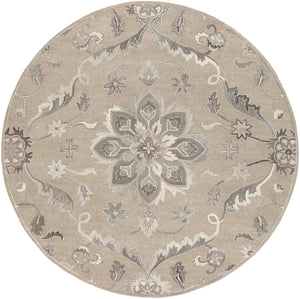 Caesar CAE-1201 Traditional Wool Rug CAE1201-8RD Taupe, Charcoal, Beige, Dark Brown, Khaki, Black, Camel 100% Wool 8' Round