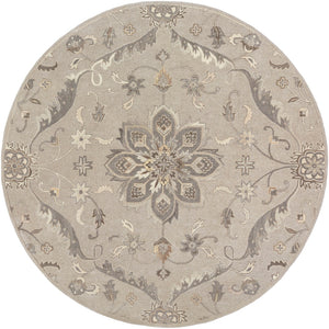 Caesar CAE-1201 Traditional Wool Rug CAE1201-99RD Taupe, Charcoal, Beige, Dark Brown, Khaki, Black, Camel 100% Wool 9'9" Round