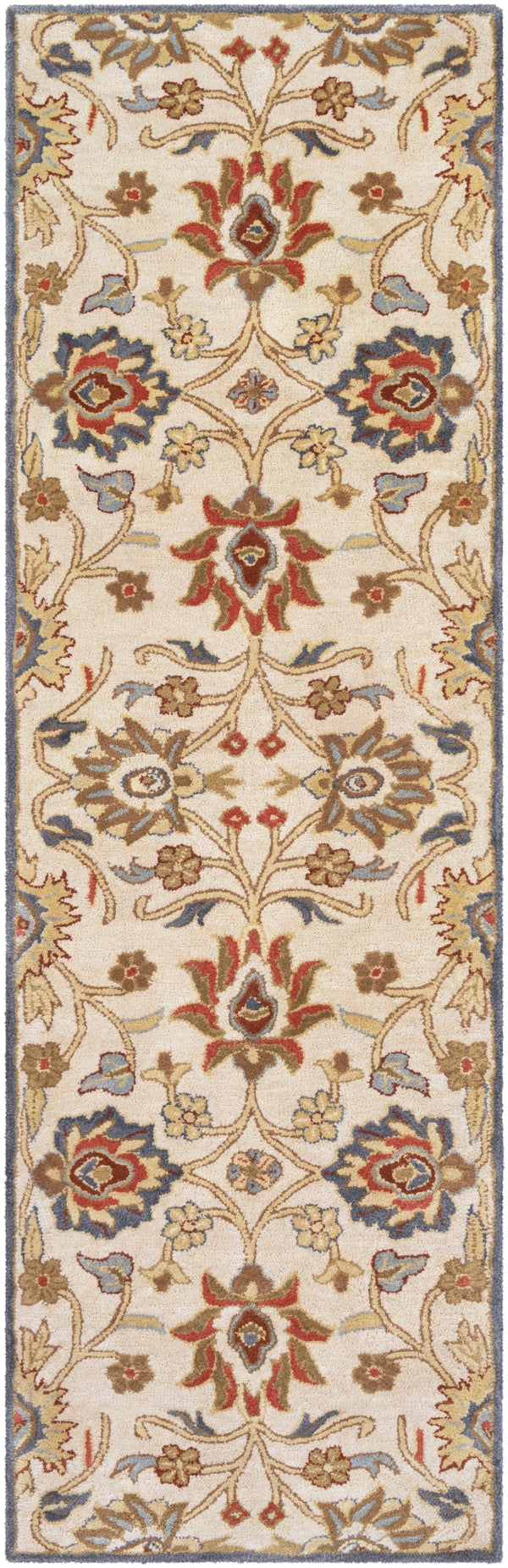 Caesar CAE-1204 Traditional Wool Rug CAE1204-268 Rust, Burgundy, Denim, Sage, Tan, Khaki, Cream 100% Wool 2'6" x 8'