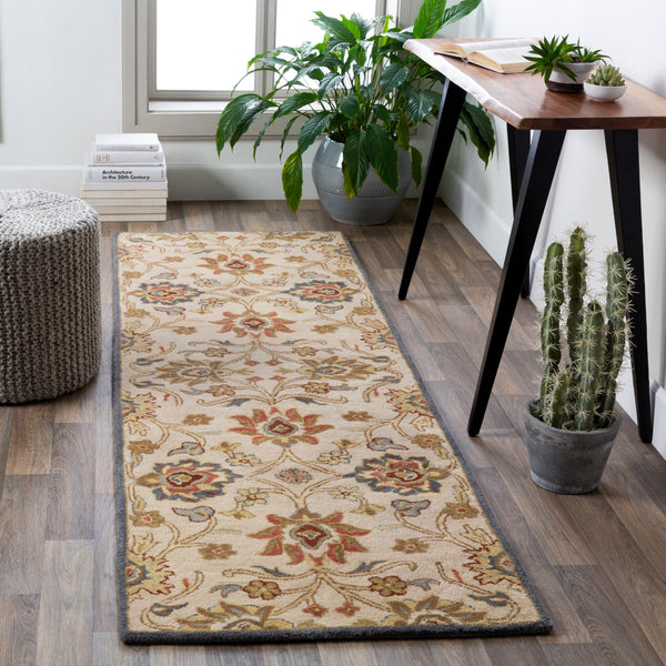 Caesar CAE-1204 Traditional Wool Rug CAE1204-268 Rust, Burgundy, Denim, Sage, Tan, Khaki, Cream 100% Wool 2'6" x 8'