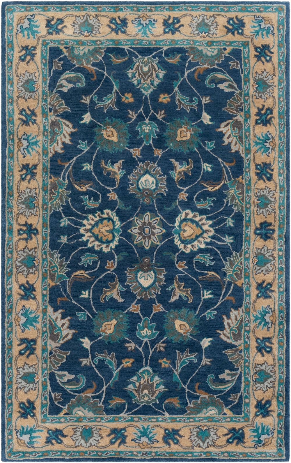 Caesar CAE-1220 Traditional Wool Rug CAE1220-912 Navy, Teal, Charcoal, Cream, Camel, Light Gray 100% Wool 9' x 12'