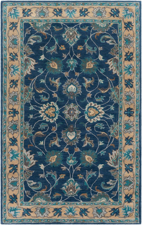 Caesar CAE-1220 Traditional Wool Rug CAE1220-912 Navy, Teal, Charcoal, Cream, Camel, Light Gray 100% Wool 9' x 12'