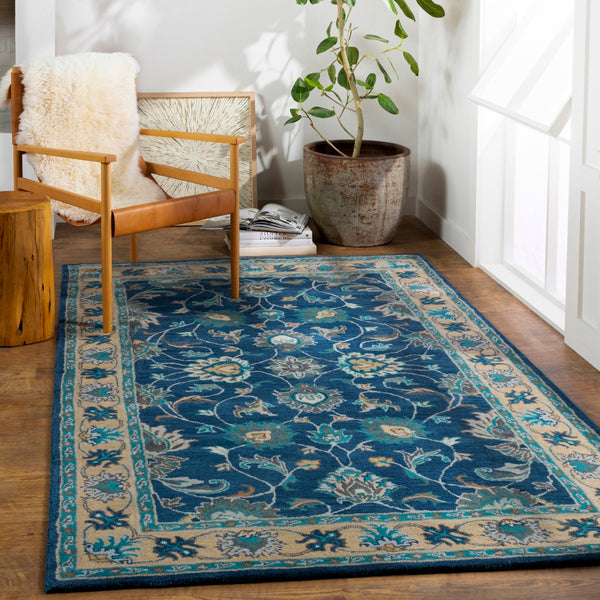 Caesar CAE-1220 Traditional Wool Rug CAE1220-912 Navy, Teal, Charcoal, Cream, Camel, Light Gray 100% Wool 9' x 12'