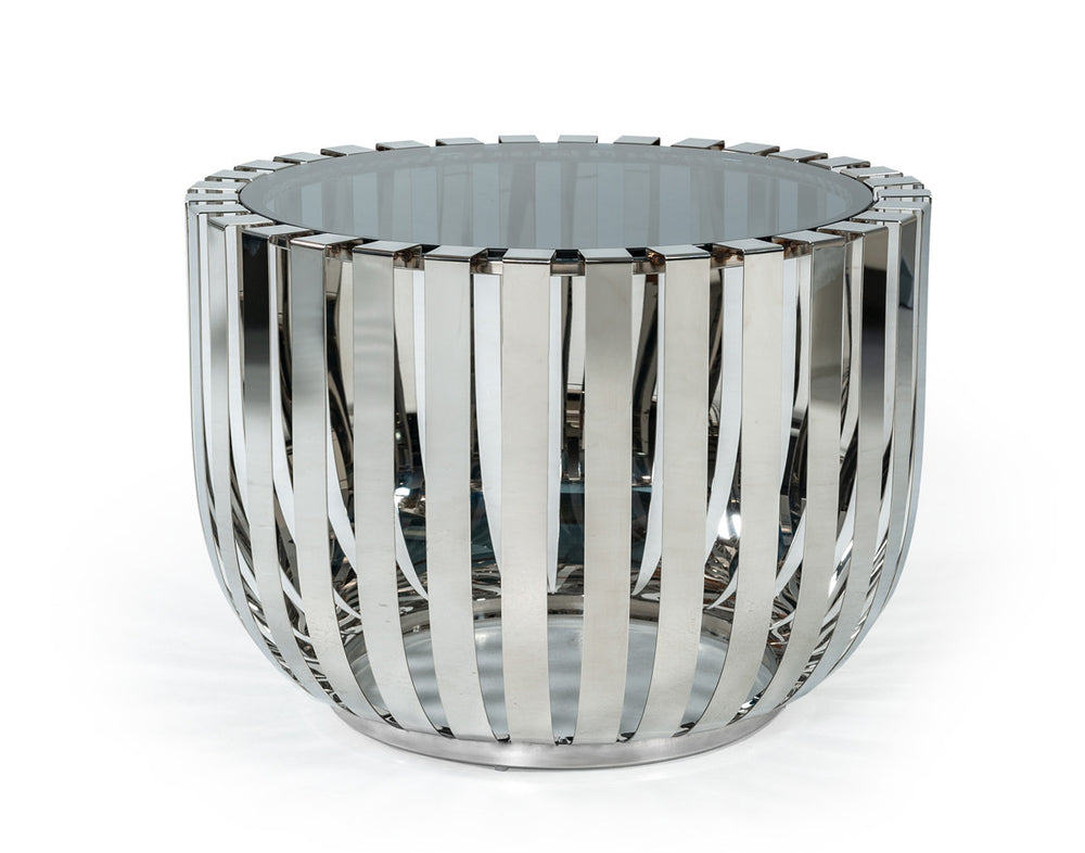 VIG Furniture Modrest Cage Modern Stainless Steel End Table w/ Glass Top VGVCET120901